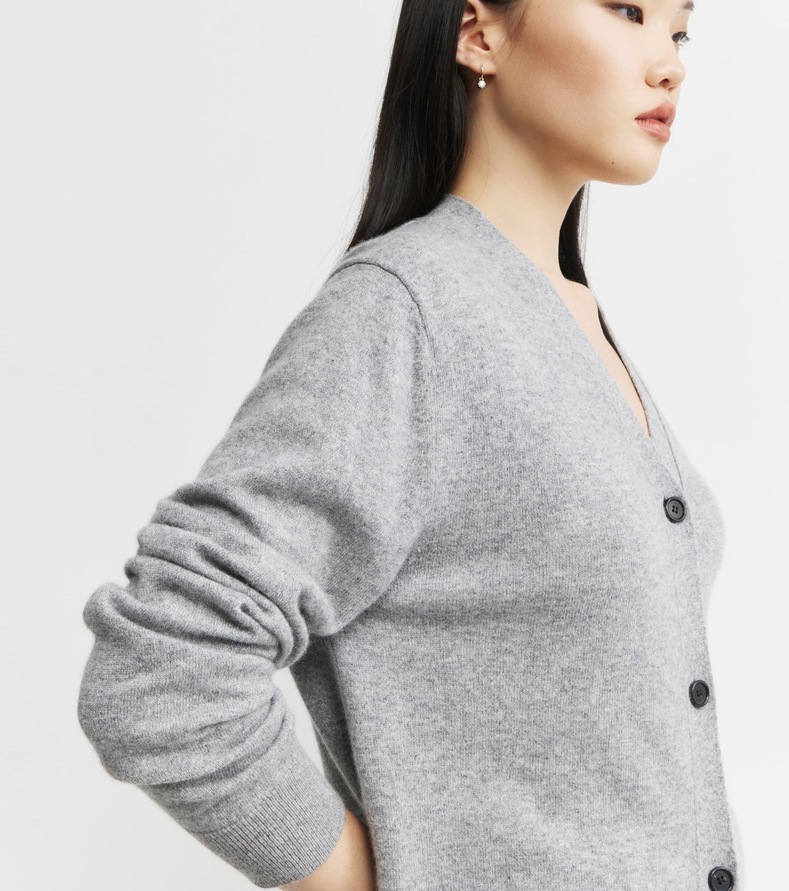 Essential Cashmere V Cardigan - Grey Melange