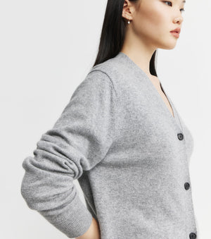 Essential Cashmere V Cardigan - Grey Melange