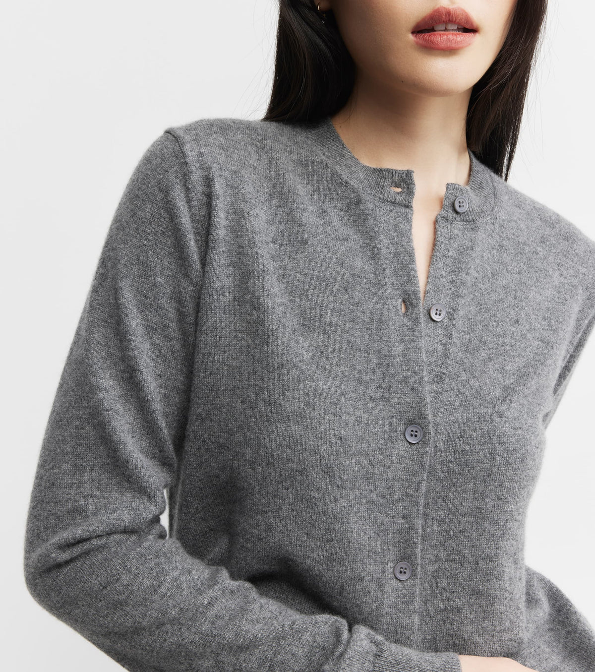 Essential Cashmere Crew Cardigan - Graphite