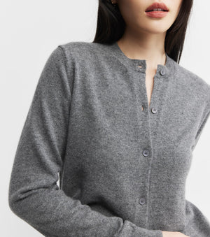 Essential Cashmere Crew Cardigan - Graphite