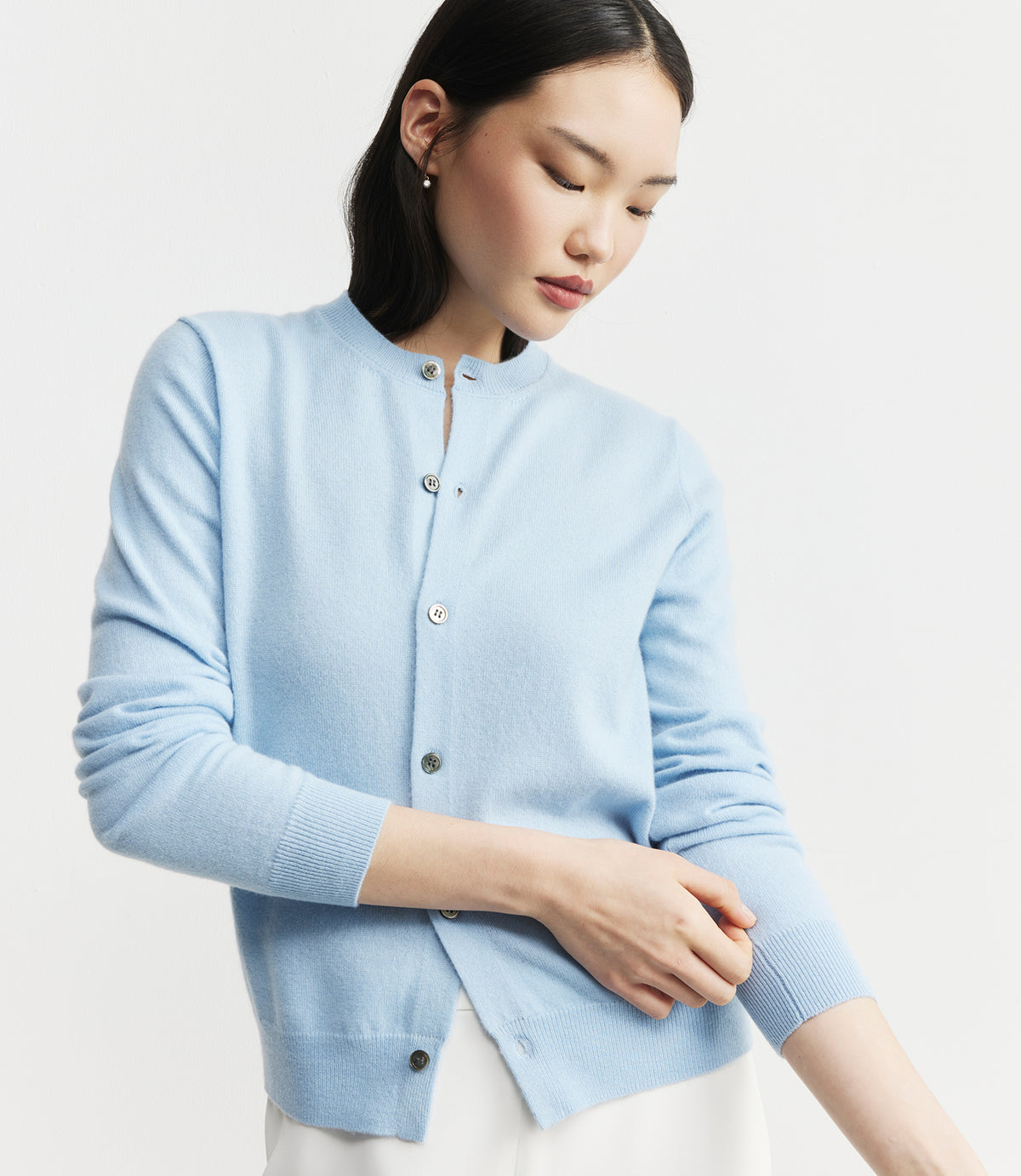 Essential Cashmere Crew Cardigan - Pale Blue
