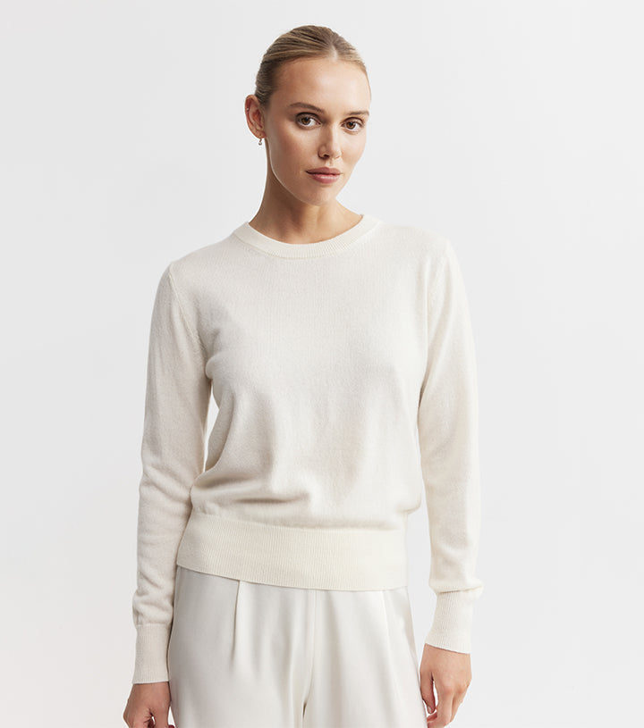 Essential Cashmere Rib Crew Sweater - Cream