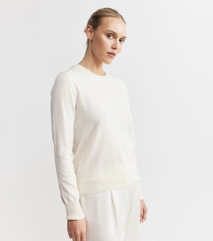 Essential Cashmere Rib Crew Sweater - Cream