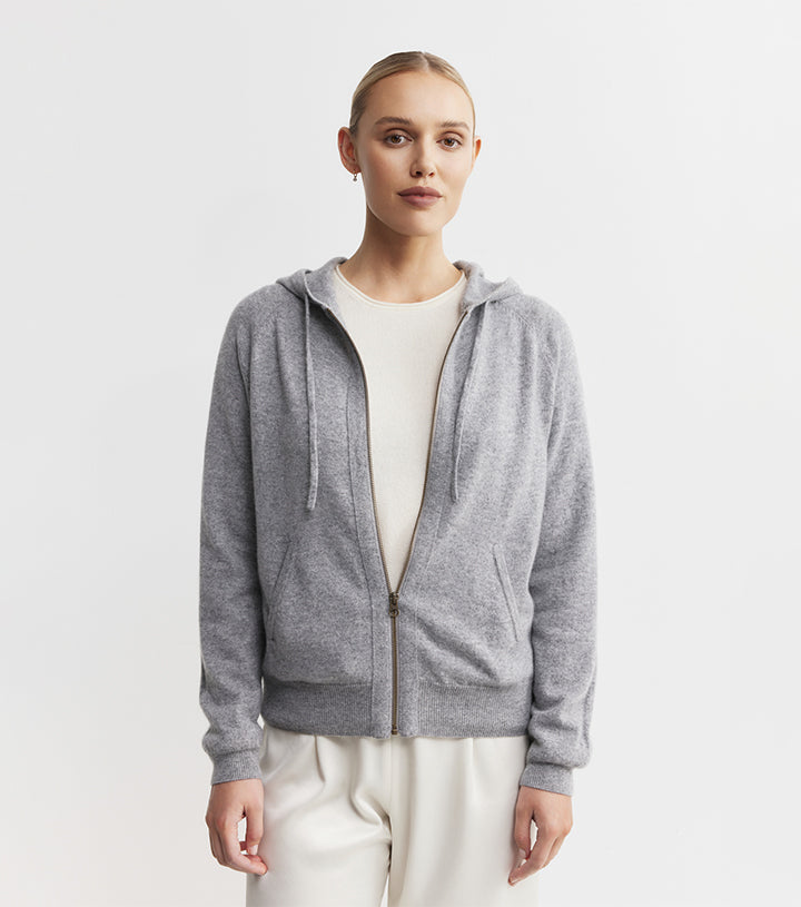 Essential Cashmere Zip Hoodie - Dark Grey Melange