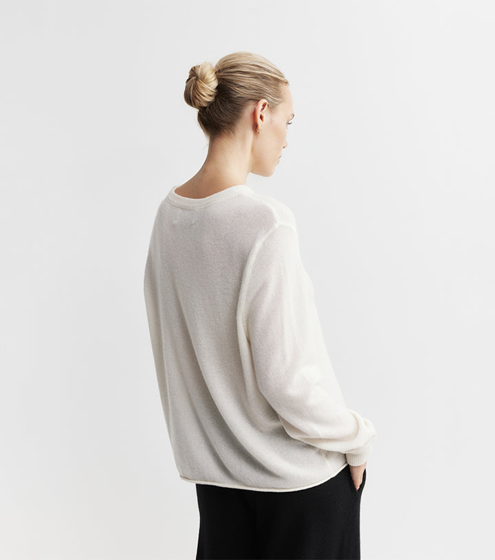 Cashmere Featherweight Oversize Crew - Cream