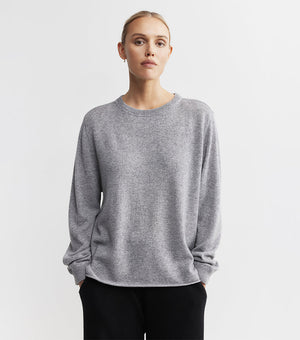 Cashmere Featherweight Oversize Crew - Dark Grey Melange