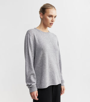 Cashmere Featherweight Oversize Crew - Dark Grey Melange