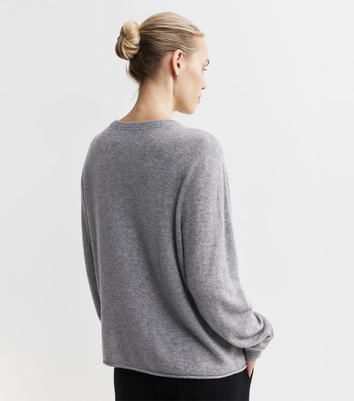 Cashmere Featherweight Oversize Crew - Dark Grey Melange