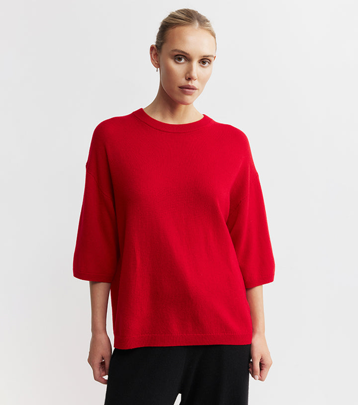 Cashmere Featherweight Oversize Tee - Red
