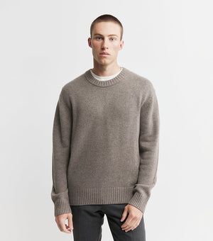 Mens Cashmere Relaxed Crew - Walnut