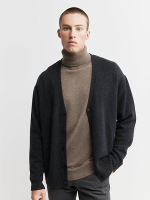 Mens Relaxed Cashmere Cardigan - Graphite