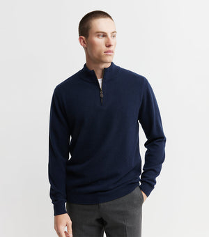 Mens Essential Cashmere Quarter Zip Sweater - Navy/Black