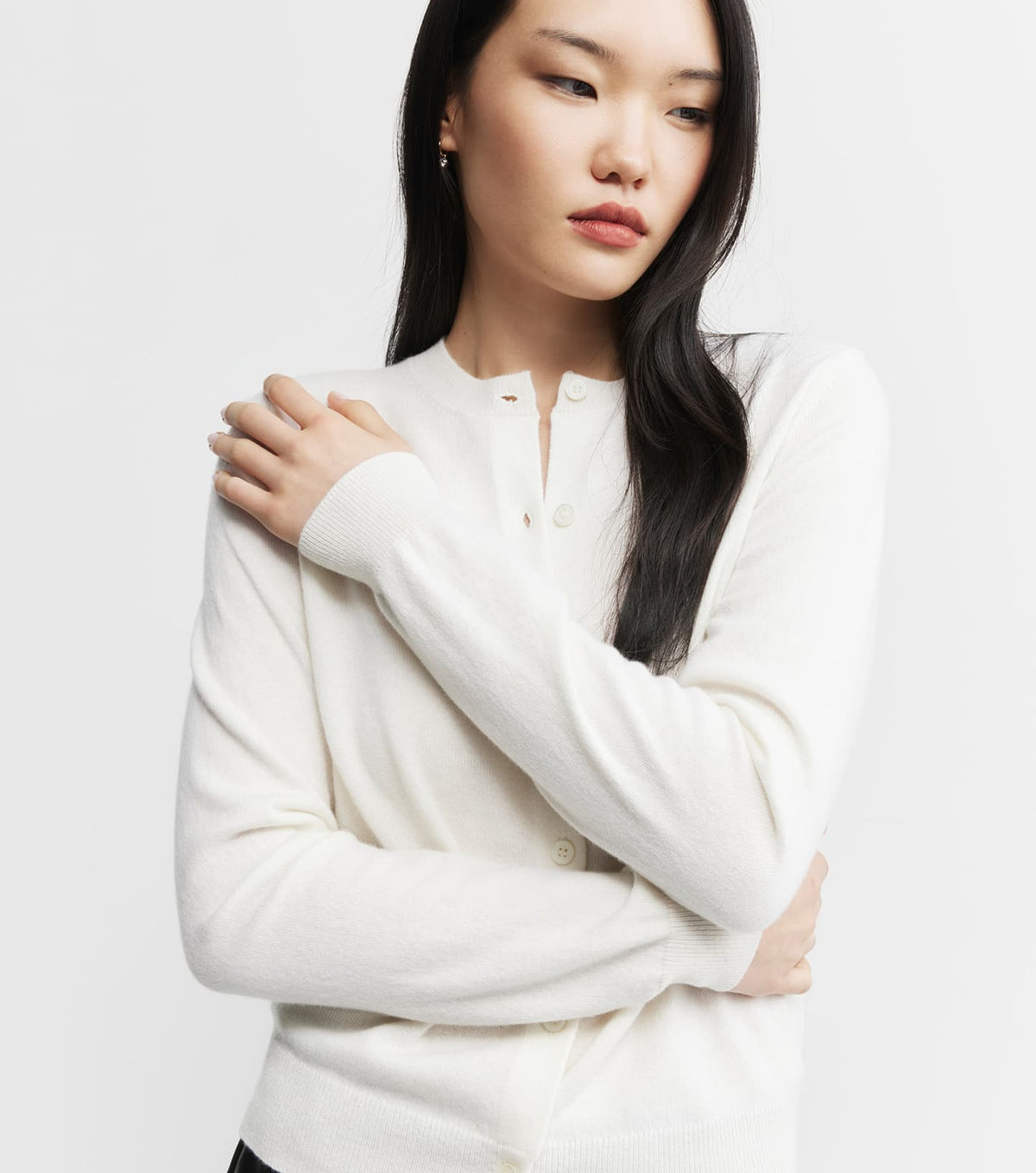 Essential Cashmere Crew Cardigan - White