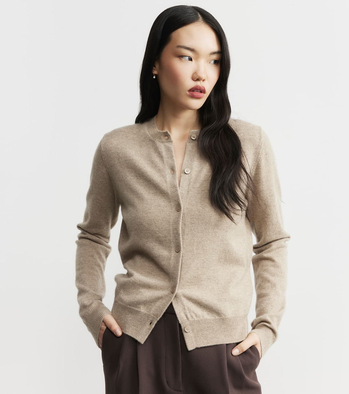 Essential Cashmere Crew Cardigan - Birch