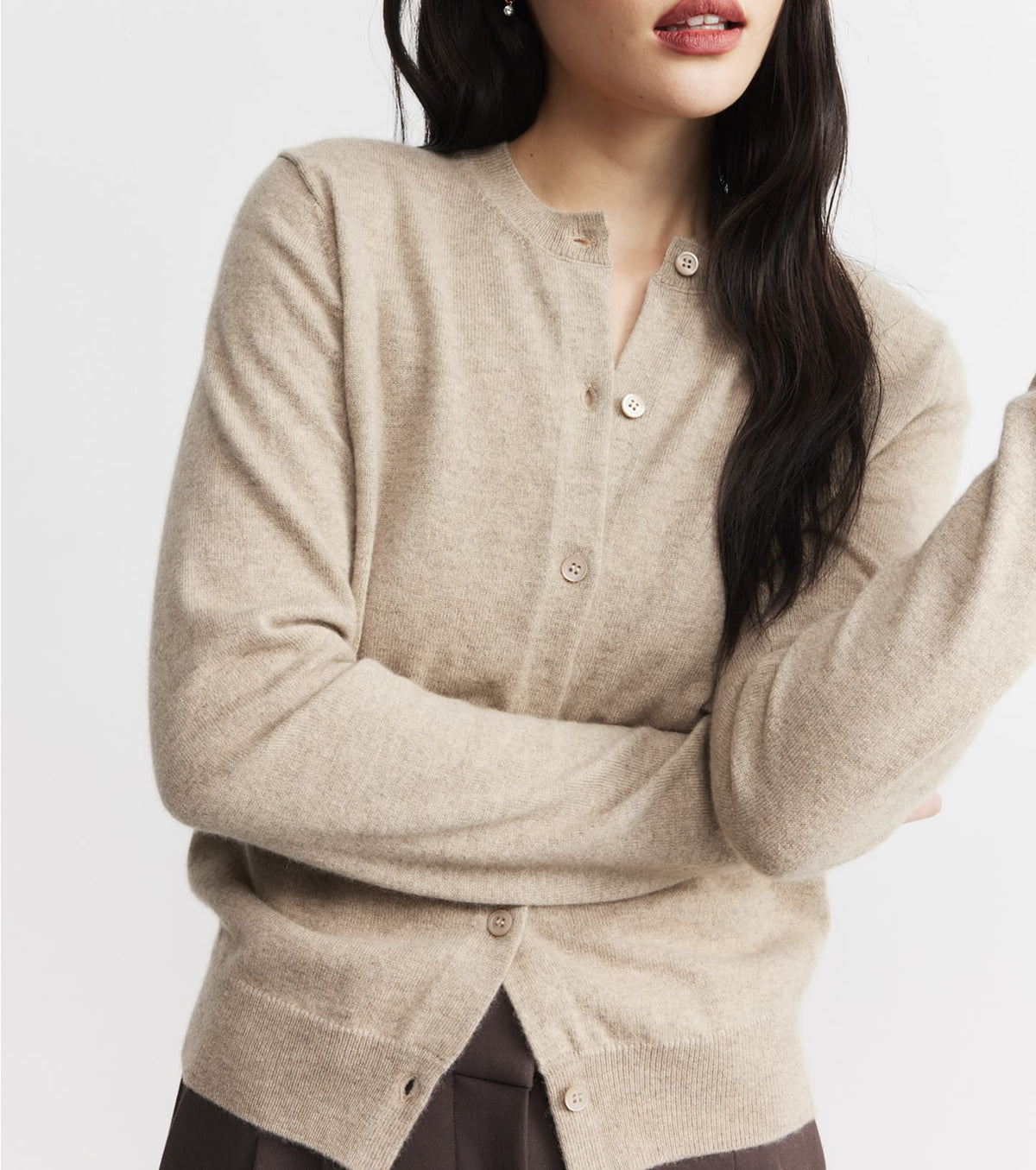 Essential Cashmere Crew Cardigan - Birch