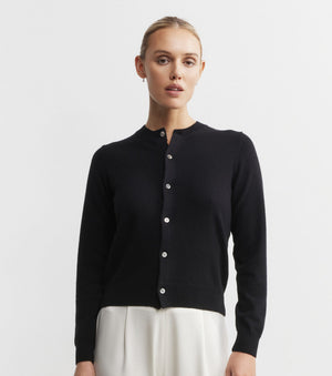 Essential Cashmere Crew Cardigan - Black