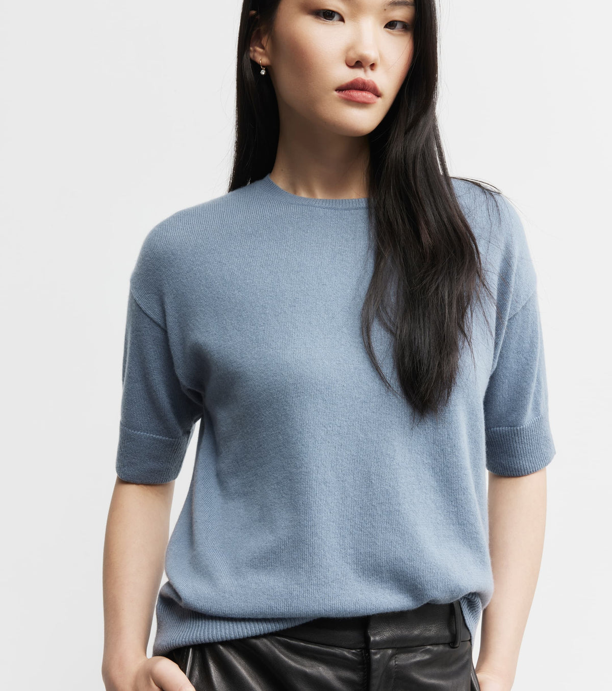 Essential Cashmere Crew Tee - Steel Blue