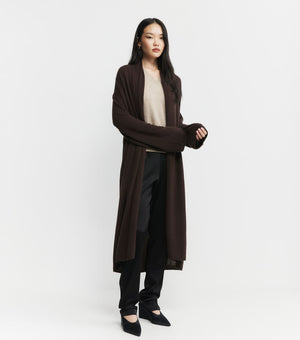 Cashmere Longline Feather Cardigan - Cacao
