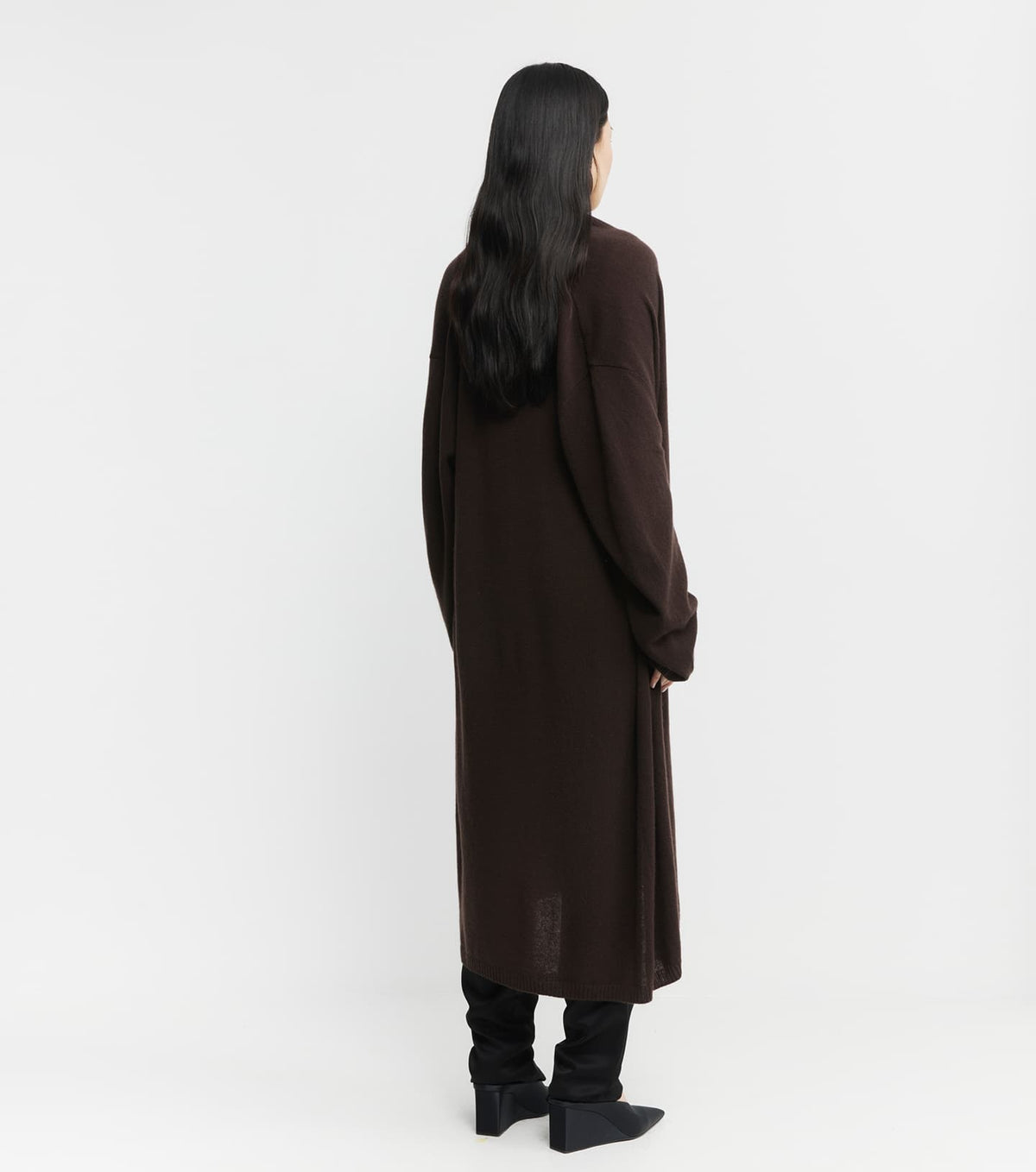 Cashmere Longline Feather Cardigan - Cacao