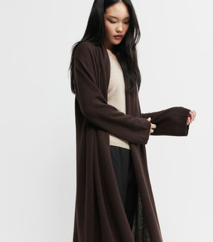Cashmere Longline Feather Cardigan - Cacao