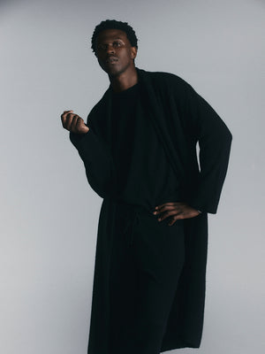 Cashmere Longline Feather Cardigan - Black