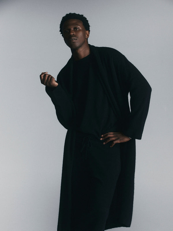 Cashmere Longline Feather Cardigan - Black