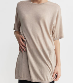 Fine Cashmere Longline Tee - Taupe