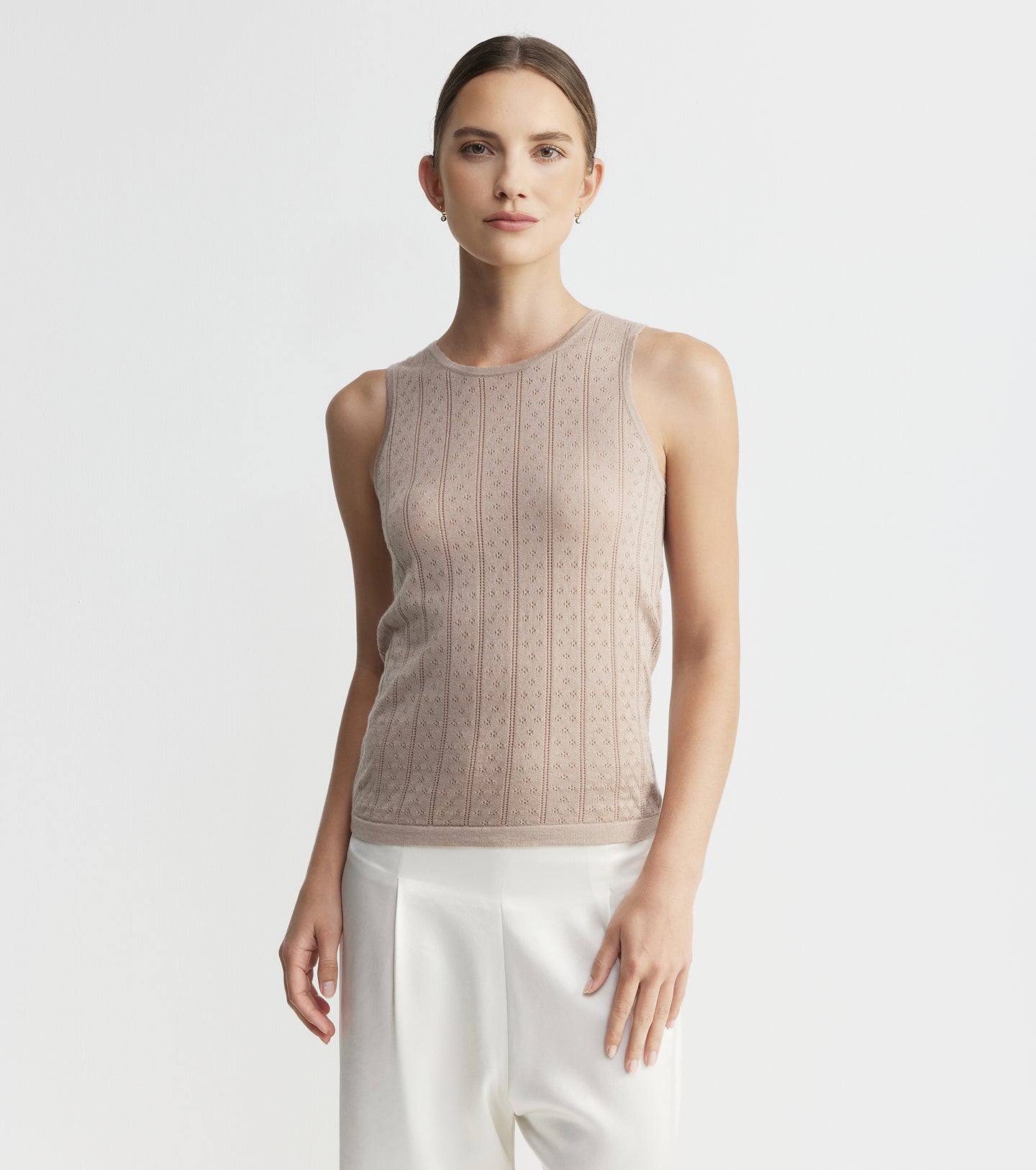 Fine Cashmere Pointelle Tank - Taupe