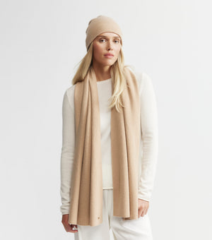 Cashmere Fisherman Rib Beanie - Camel