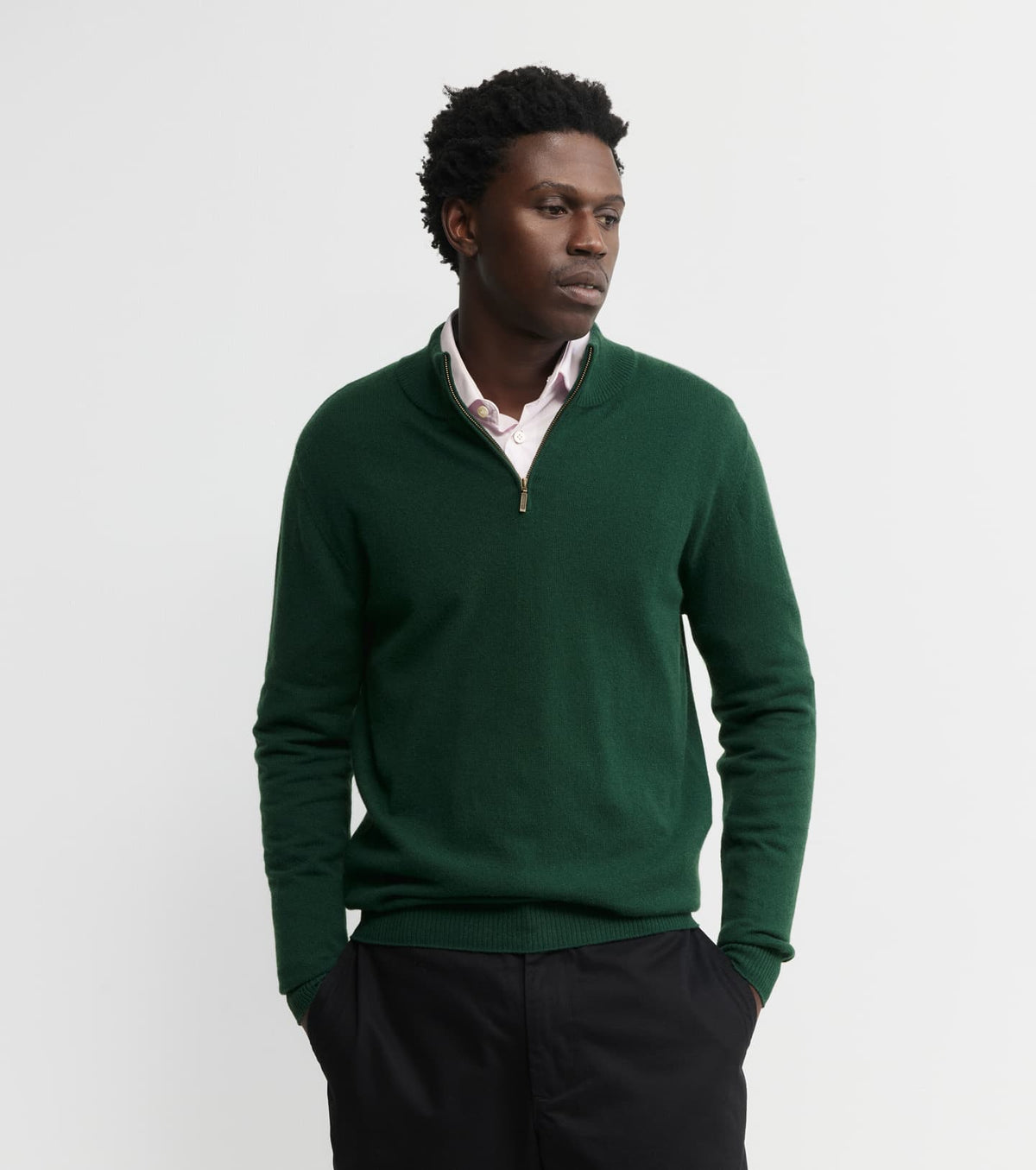 Mens Essential Cashmere 1/4 Zip Sweater - Hunter Green