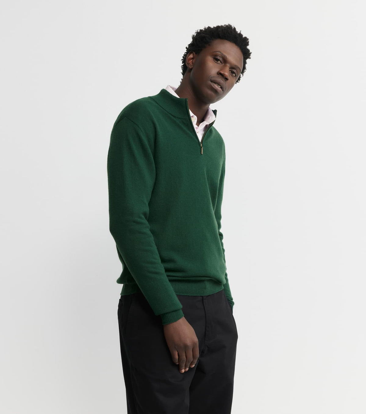 Mens Essential Cashmere 1/4 Zip Sweater - Hunter Green