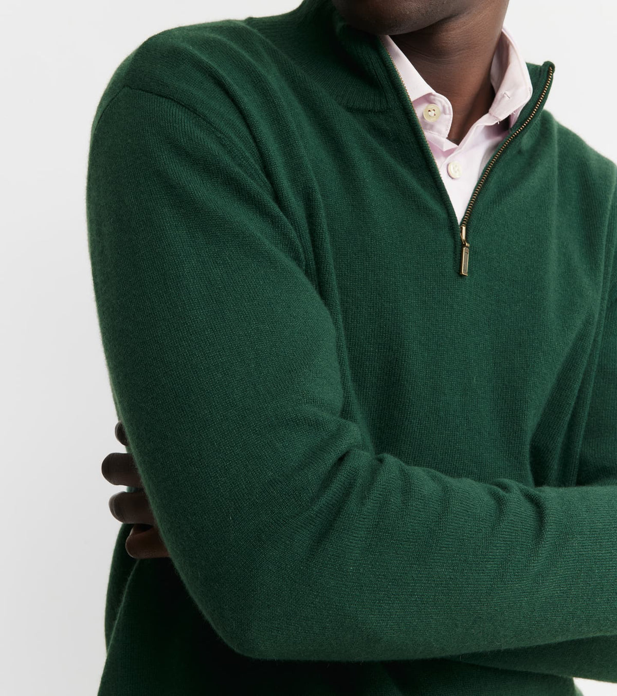 Mens Essential Cashmere 1/4 Zip Sweater - Hunter Green