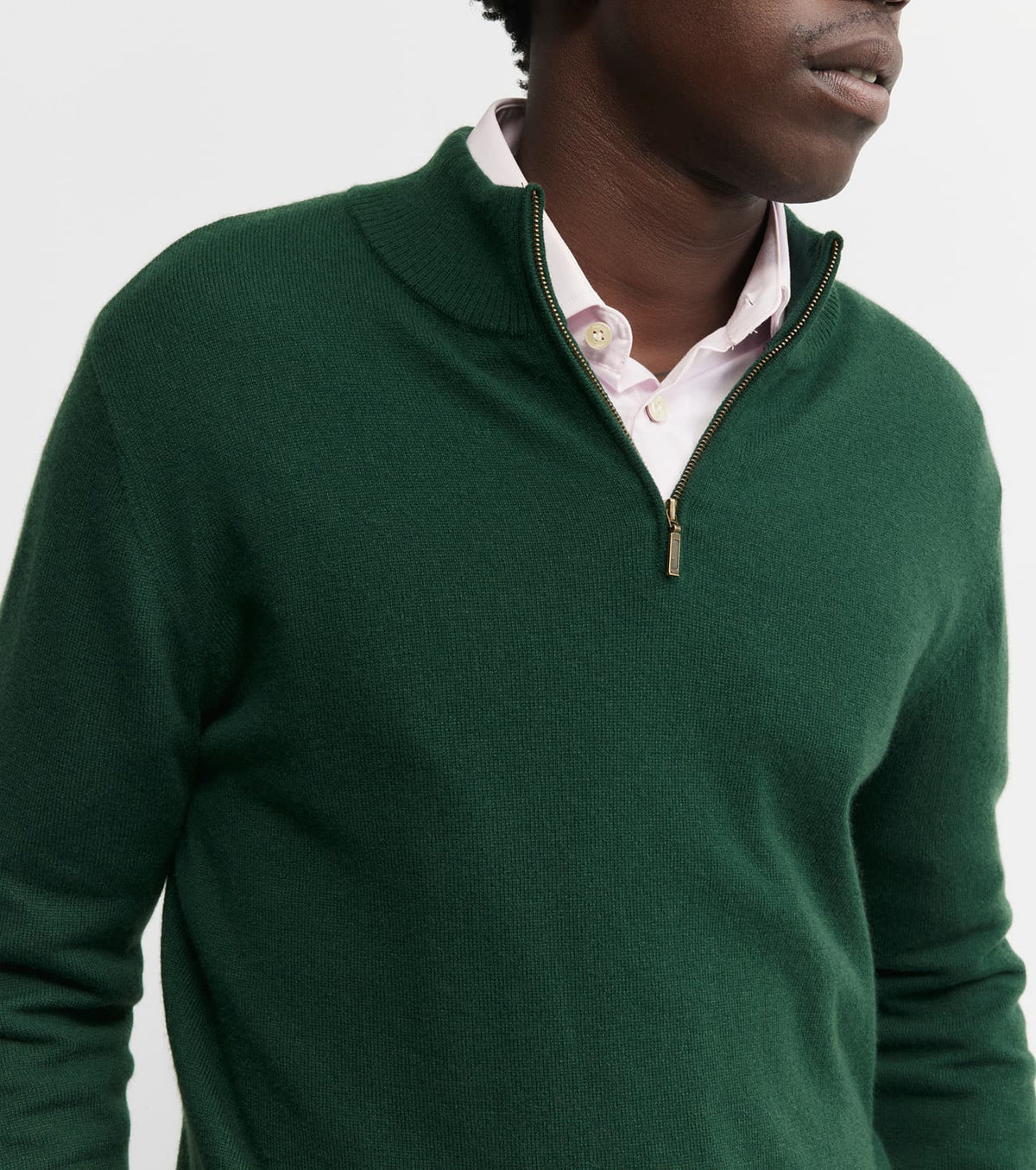 Mens Essential Cashmere 1/4 Zip Sweater - Hunter Green