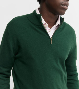 Mens Essential Cashmere 1/4 Zip Sweater - Hunter Green