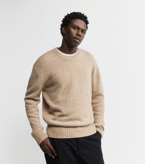Mens Cashmere Relaxed Crew - Brown Speckle
