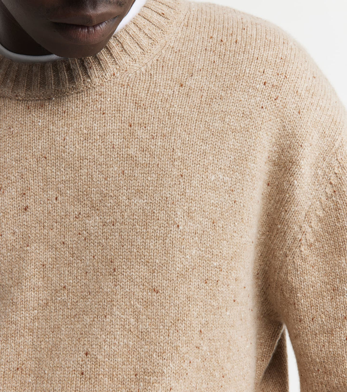 Mens Cashmere Relaxed Crew - Brown Speckle