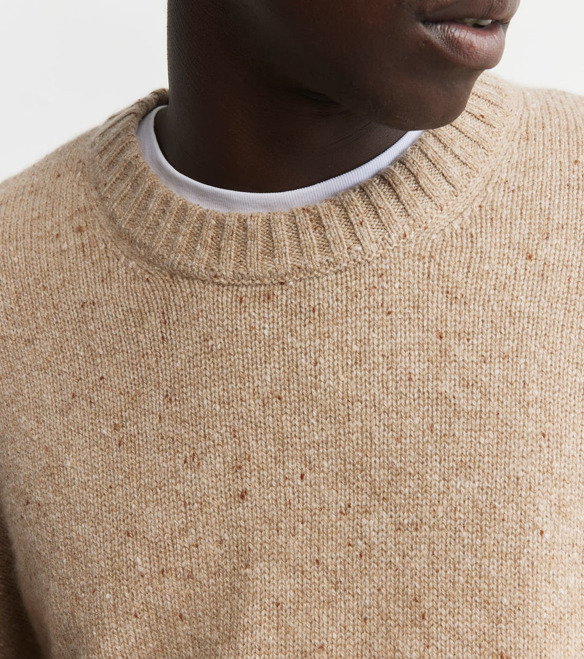 Mens Cashmere Relaxed Crew - Brown Speckle