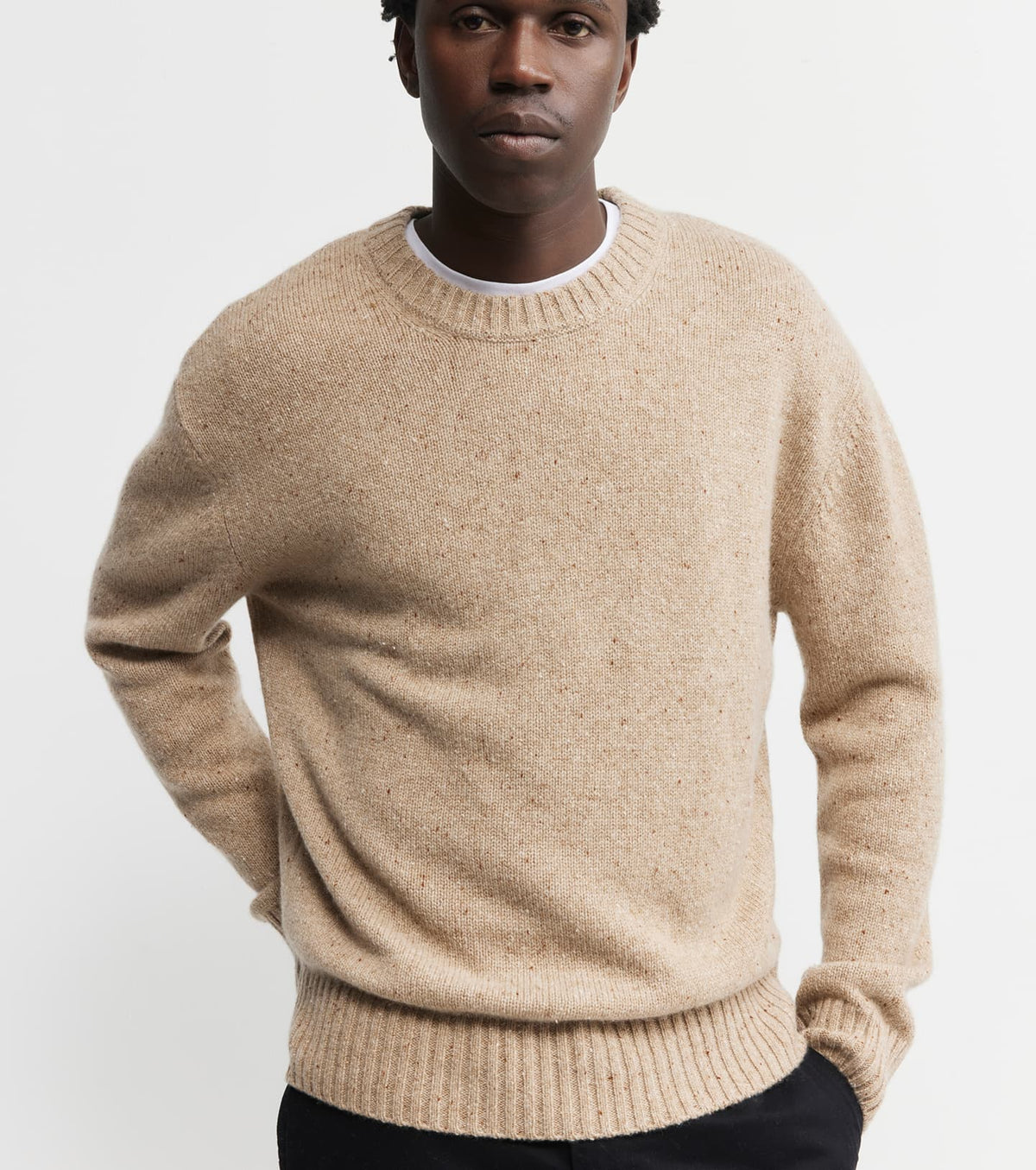Mens Cashmere Relaxed Crew - Brown Speckle