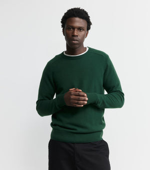 Mens Cashmere Saddle Crew - Hunting Green