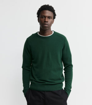 Mens Cashmere Saddle Crew - Hunting Green