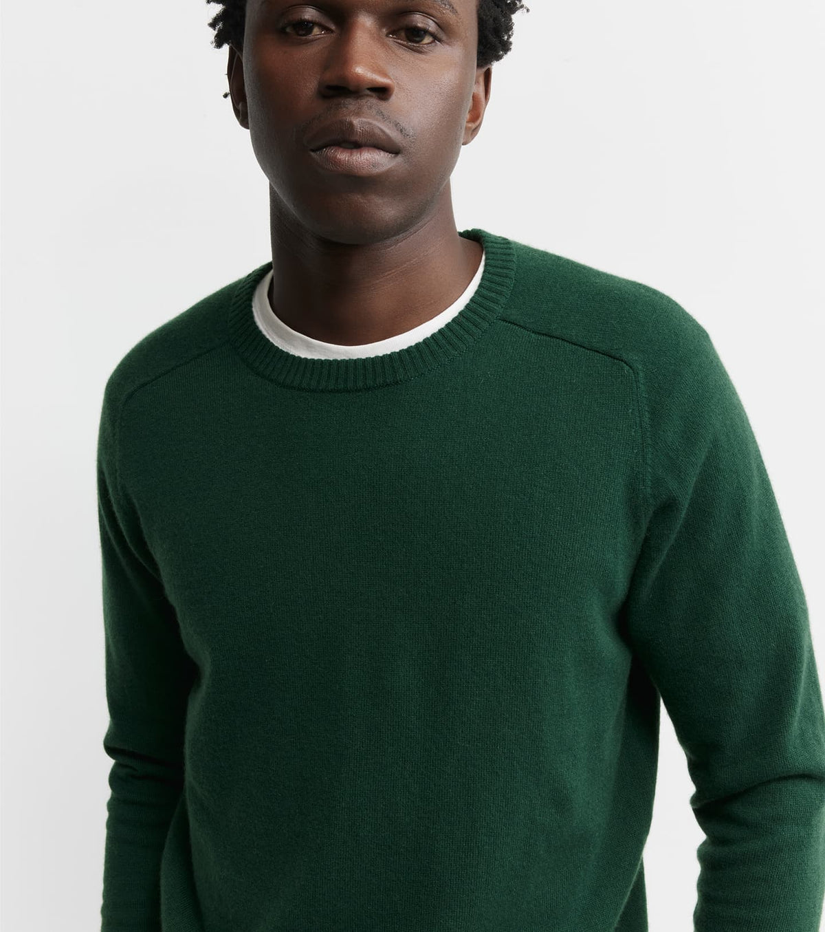 Mens Cashmere Saddle Crew - Hunting Green