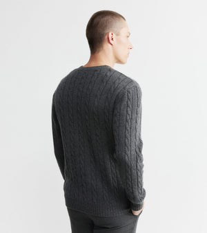 Mens Cashmere Cable Crew Sweater - Graphite