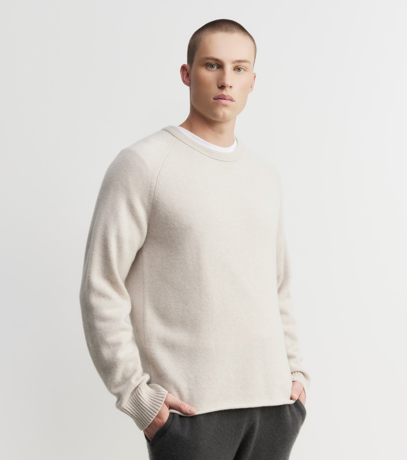 Mens Cloud Cashmere Sweatshirt - Pebble