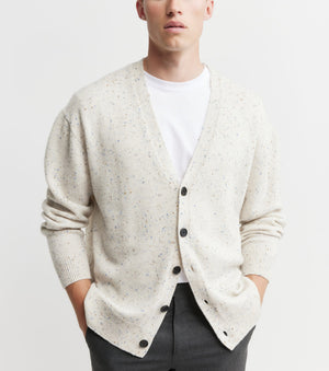 Mens Relaxed Cashmere Cardigan - Cream Speckle