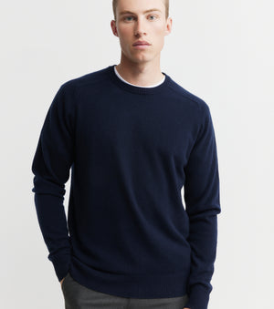 Mens Cashmere Saddle Crew - Ink