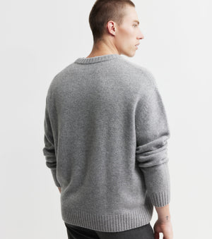 Mens Cashmere Relaxed Crew - Dark Grey Melange