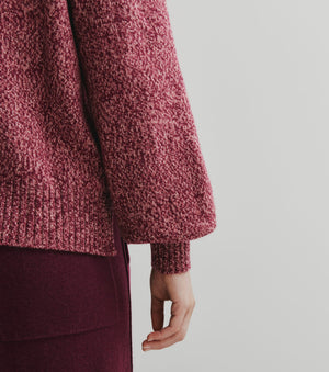 Cashmere Mock Neck with Balloon Sleeve - Burgundy/Pink