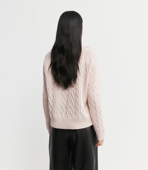 Cashmere Cable Polo - Powder Pink