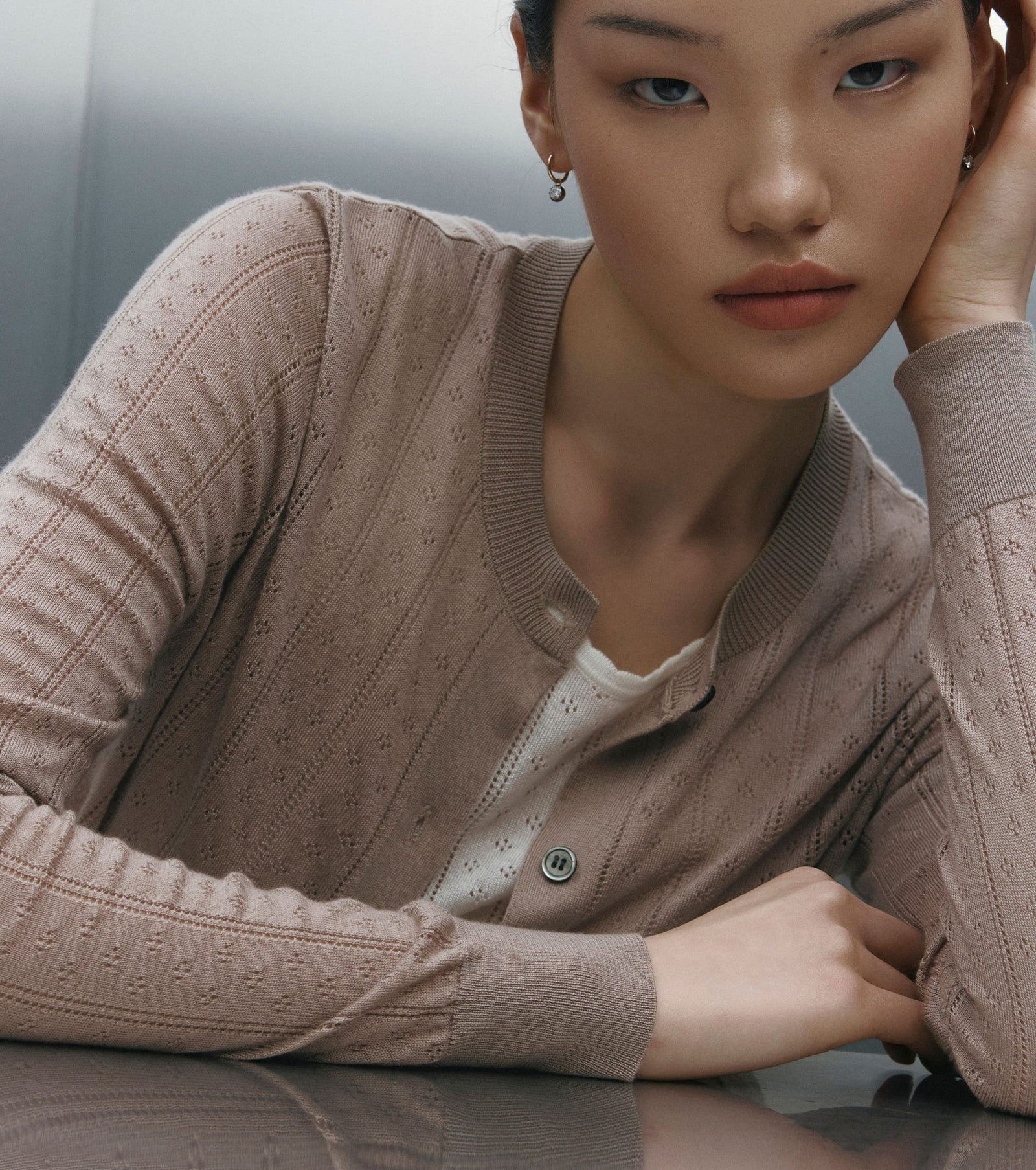Fine Cashmere Pointelle Cardigan - Taupe