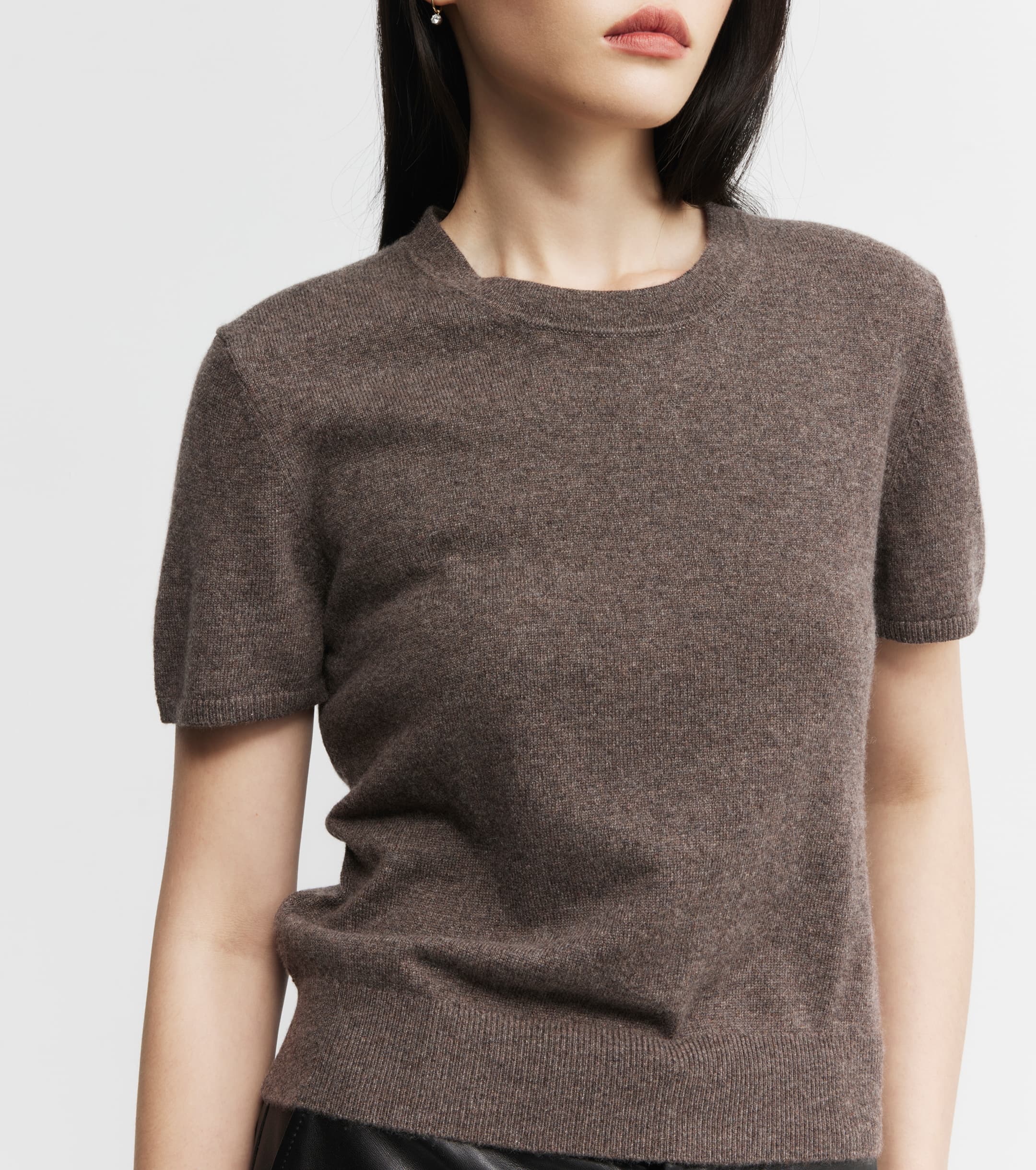Cashmere Slim Fit Tee - Brown Melange